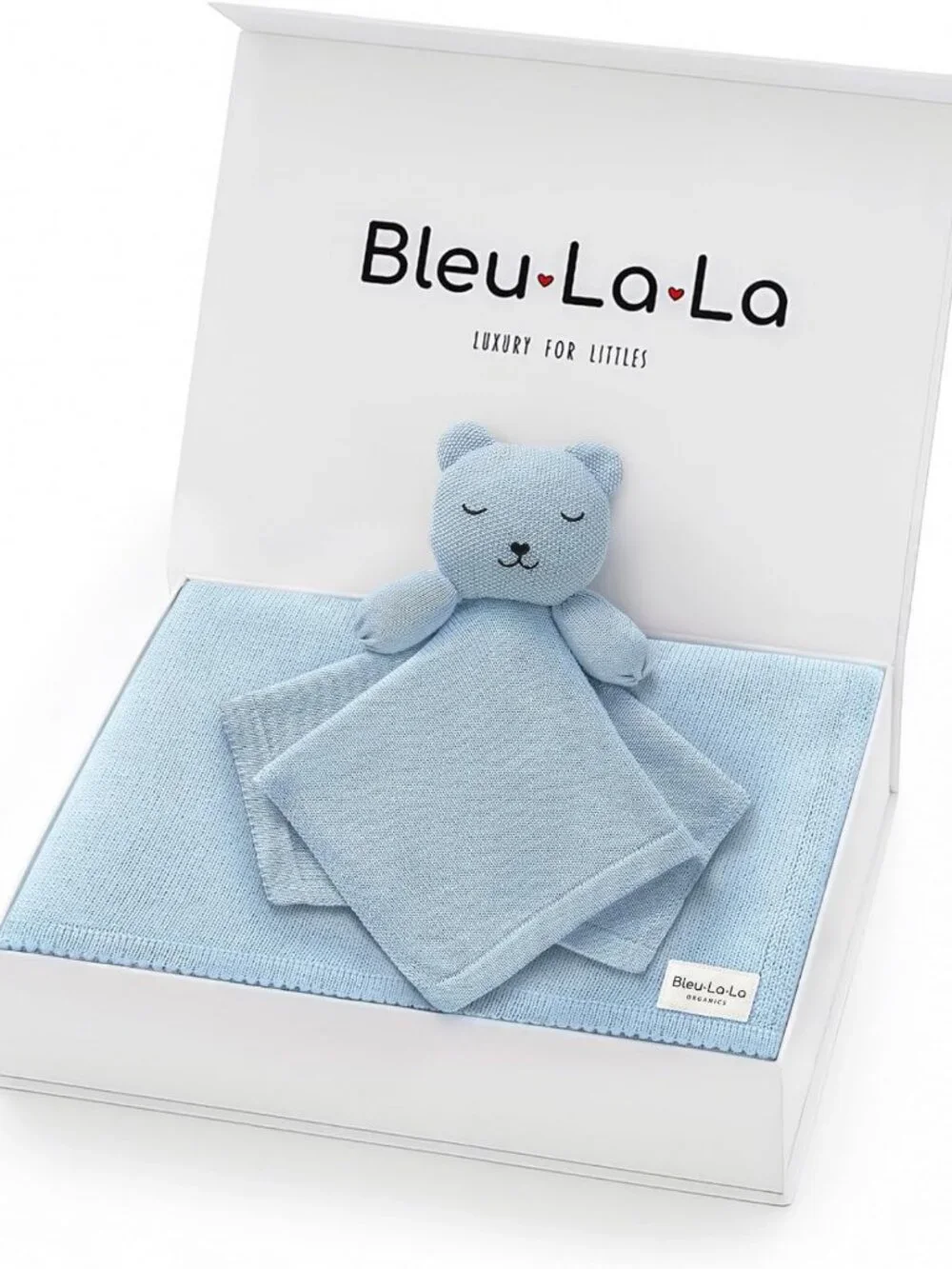 Organic Cotton Baby Gift Set - Newborn Blanket & Lovey Security Blanket, Blue